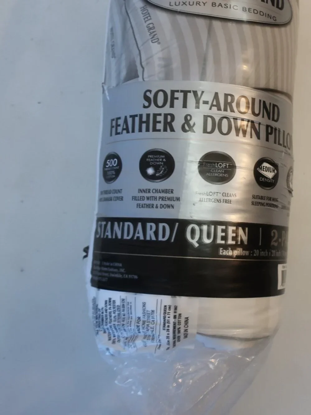 New Hotel Grand 2 Pack Softy-Around Feather & Down Standard/Queen Pillows
